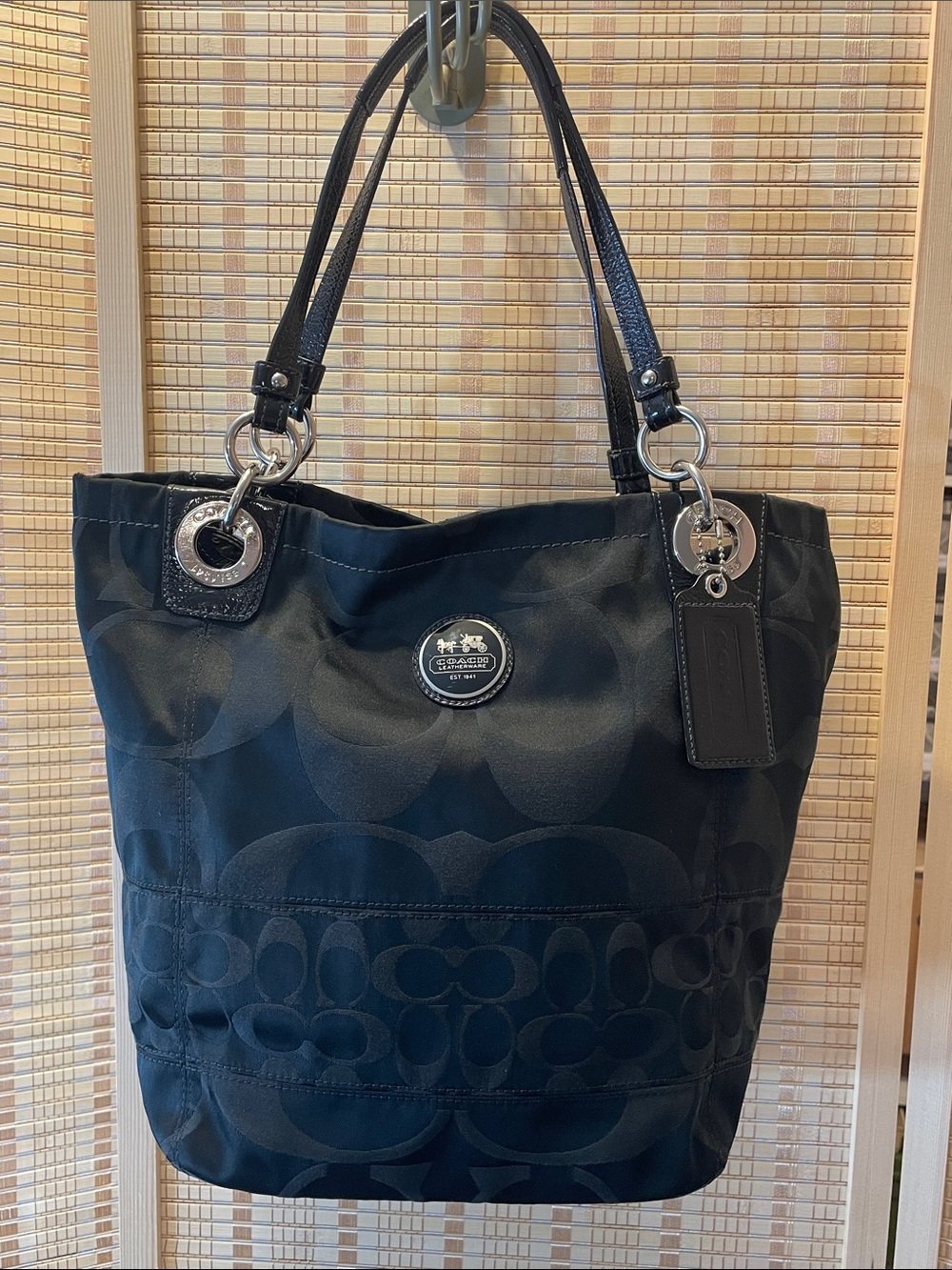 Coach Black Signature Jacquard Tote